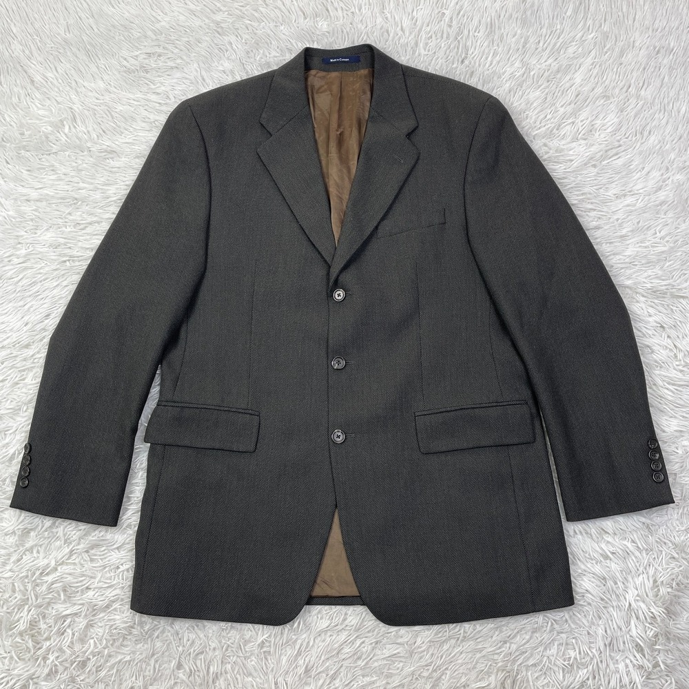 VTG Chaps Ralph Lauren Jacket Mens 42 Tall Brown Houndstooth Wool 3 Button‎ Coat
